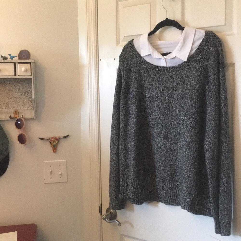 Sweater with built in button up collar